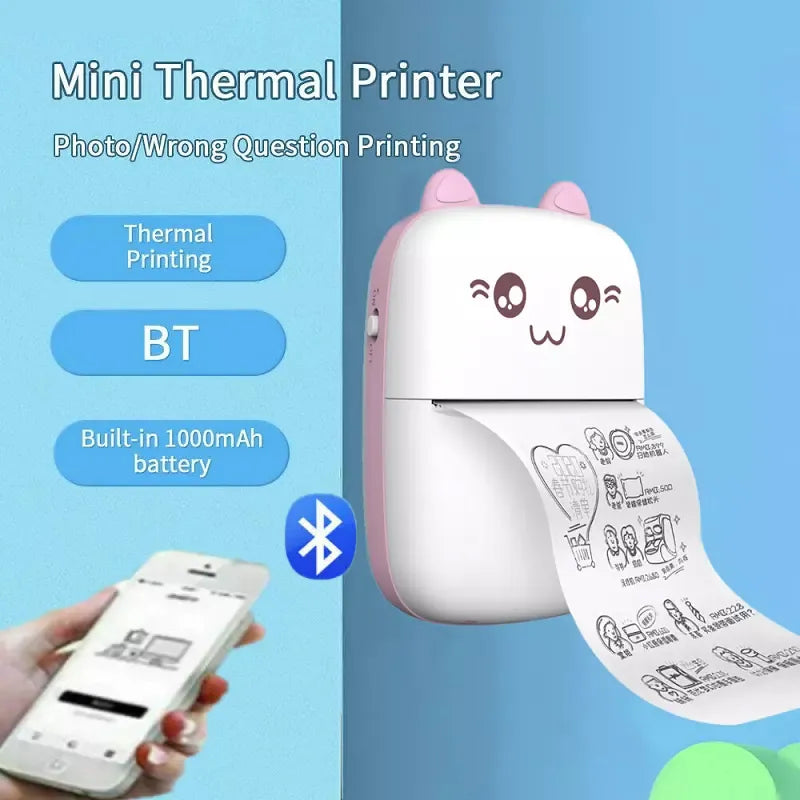 NNEOBA Portable Thermal Printer MINI - Wireless BT 203dpi Photo Label Memo Printing (Pink)