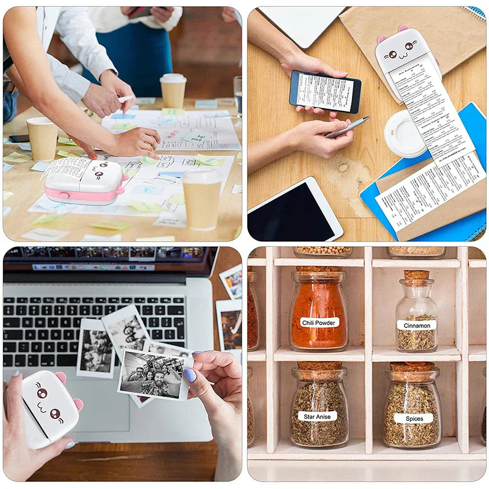 NNEOBA Portable Thermal Printer MINI - Wireless BT 203dpi Photo Label Memo Printing (Pink)