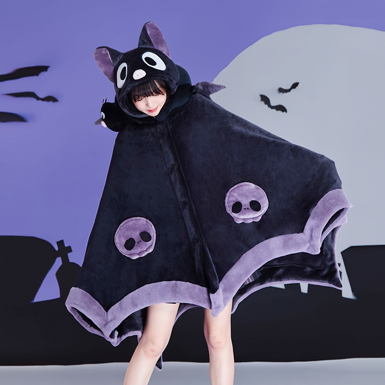 Chill-Proof Cozy Bat-Themed Hooded Wearable Blanket